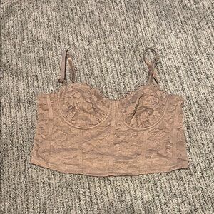 Lace Bustier Top in Tan Corset Top Cropped Pretty